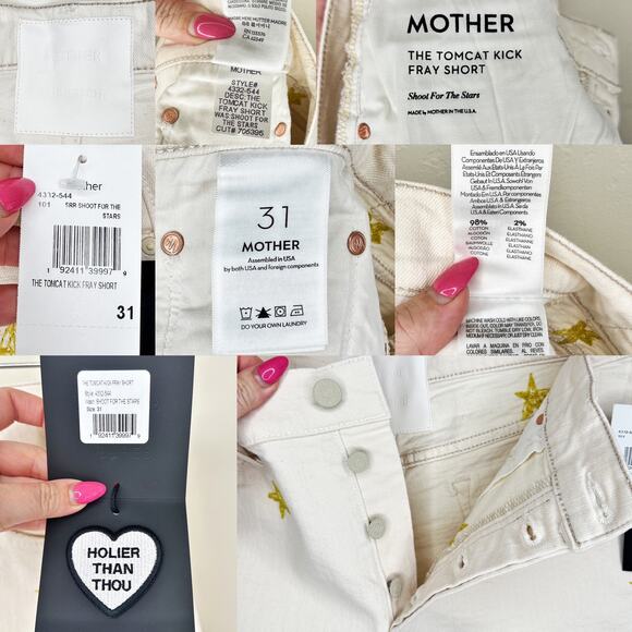 Mother The Tomcat Kick Fray High Rise Shoot for the Star Cream Denim Shorts 31 - Picture 12 of 15